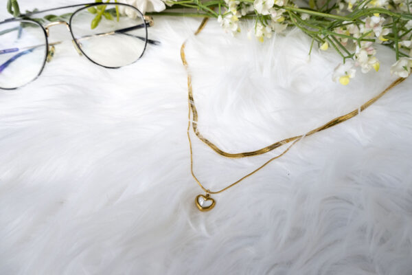 Dual Layered Snake Chain & Heart Necklace