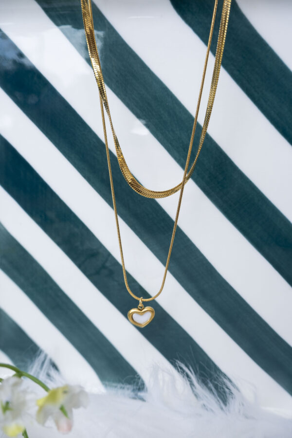 Dual Layered Snake Chain & Heart Necklace - Image 2
