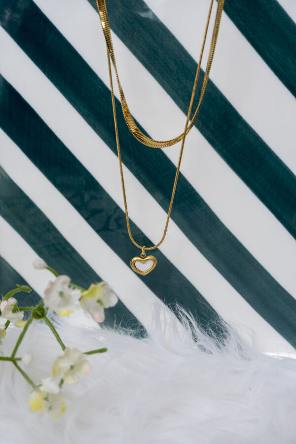 Dual Layered Snake Chain & Heart Necklace - Image 3